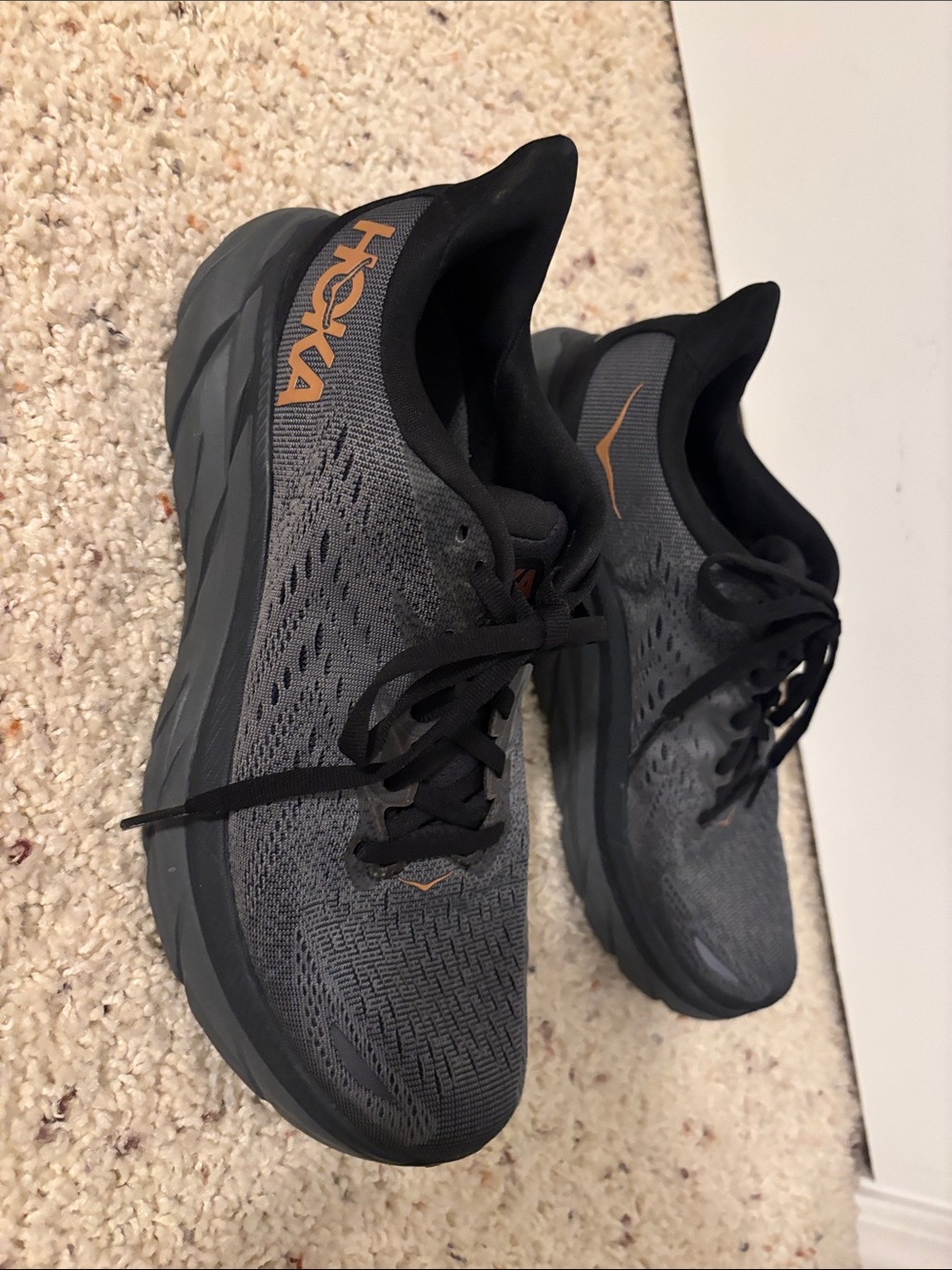 Hoka One One Men's Gray and Orange-Accent Athletic Running Shoes
